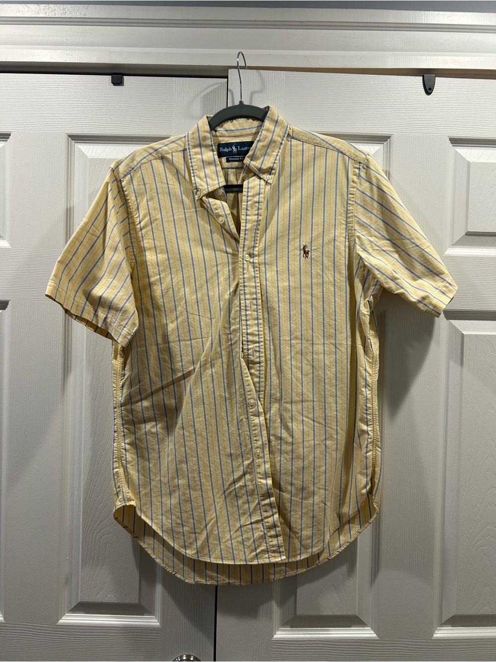 Ralph Lauren Men’s Pale Yellow Short-Sleeve Stripe Button-Down Shirt